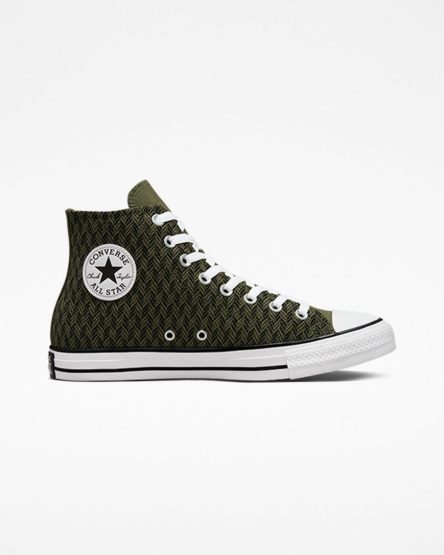 Zapatillas Altas Converse Chuck Taylor All Star Herringbone Mujer Verde Oliva Negras Blancas | PE W4805E